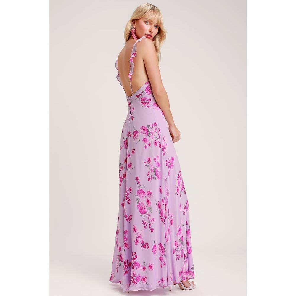 Lulus Meteoric Rise Lavender Floral Print Maxi Dress Small NWT - Picture 3 of 11